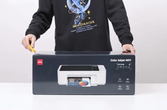 01 disimballaggio stampante video Deli D311NW stampante a getto d'inchiostro